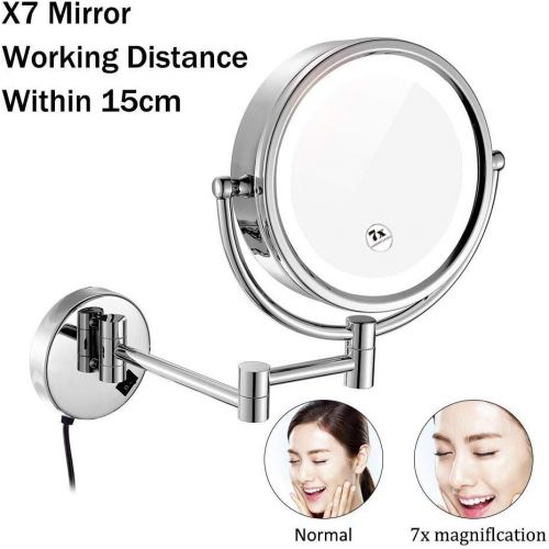  8 inches LED Lights Vanity Cosmetic Magnifying Makeup Mirrors Wall Bathroom Magnification Shaving Mirror with Electrical Plug Chrome,7X