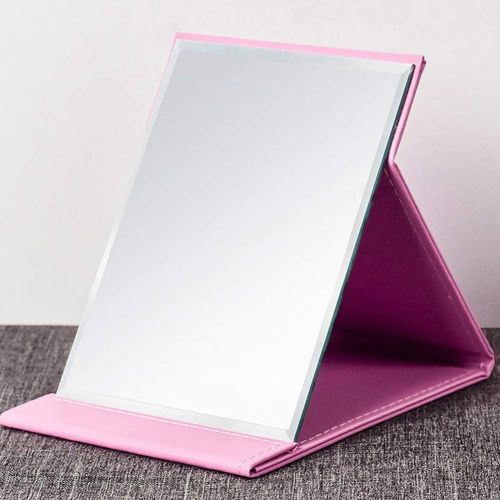  Makeup mirror Folding Desktop Thickening HD Travel Mirror Folding Desktop Mirror with PU Leather Cushion Cover (Large)