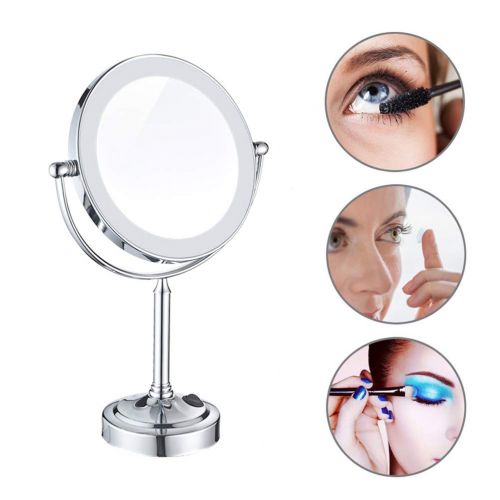  Makeup mirror LED Makeup Mirror Metal 3X/5X/7X/10X Magnified Desktop Double-Sided Rotatable Cosmetic Mirror for Bathroom,3X