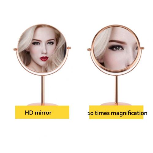  Makeup mirror Double-Sided LED 360 Degree Rotation 8 Inch 10 Times Magnifying Glass HD Mirror Desk Dormitory Vanity Mirror Rose Gold