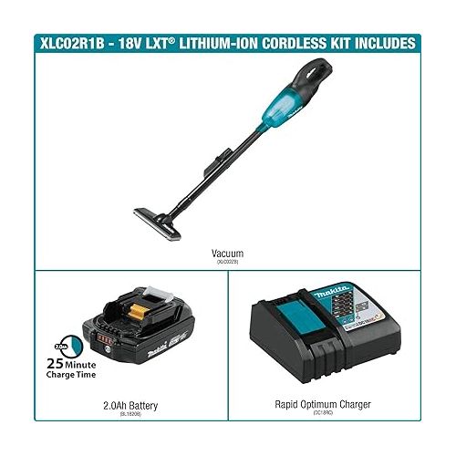  Makita XLC02R1B 18V LXT Lithium-Ion Compact Cordless Vacuum Kit (2.0Ah)