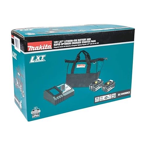  Makita BL1840BDC2 18V LXT® Lithium-Ion Battery and Rapid Optimum Charger Starter Pack (4.0Ah)