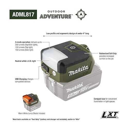  Makita ADML817 Outdoor Adventure™ 18V LXT® Compact L.E.D. Flashlight, Flashlight Only