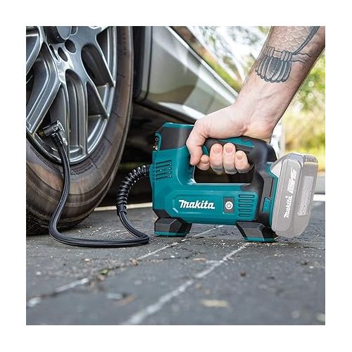  Makita DMP180ZX 18V LXT® Lithium-Ion Cordless Inflator, Battery Powered, Tool Only(battery and charger not included);Presta valve adapter;Sports ball needle;Tapered adapter, Teal