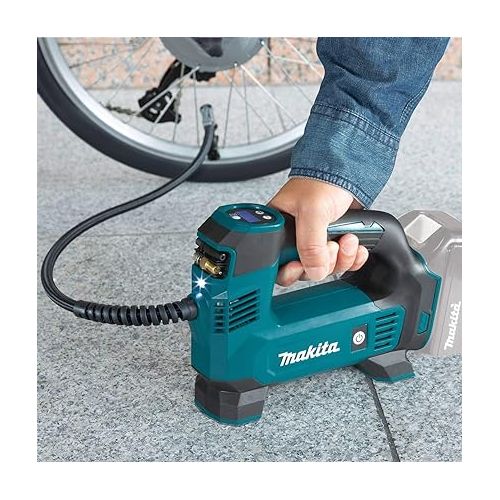  Makita DMP180ZX 18V LXT® Lithium-Ion Cordless Inflator, Battery Powered, Tool Only(battery and charger not included);Presta valve adapter;Sports ball needle;Tapered adapter, Teal