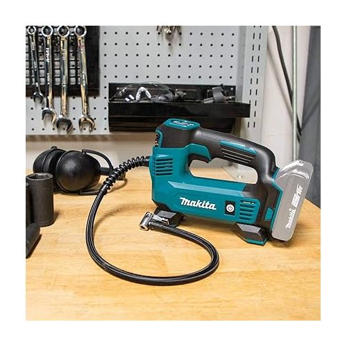  Makita DMP180ZX 18V LXT® Lithium-Ion Cordless Inflator, Battery Powered, Tool Only(battery and charger not included);Presta valve adapter;Sports ball needle;Tapered adapter, Teal