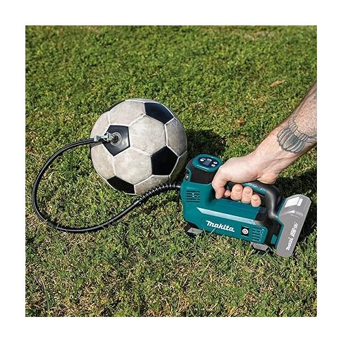  Makita DMP180ZX 18V LXT® Lithium-Ion Cordless Inflator, Battery Powered, Tool Only(battery and charger not included);Presta valve adapter;Sports ball needle;Tapered adapter, Teal