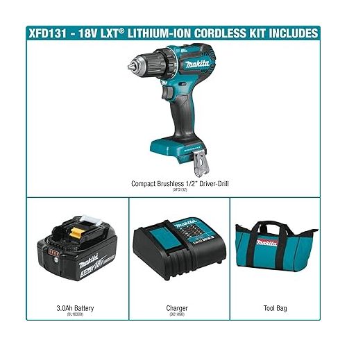  Makita XFD131 18V LXT® Lithium-Ion Brushless Cordless 1/2