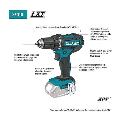  Makita XT510SM 18V LXT® Lithium-Ion Cordless 5-Pc. Combo Kit (4.0Ah)