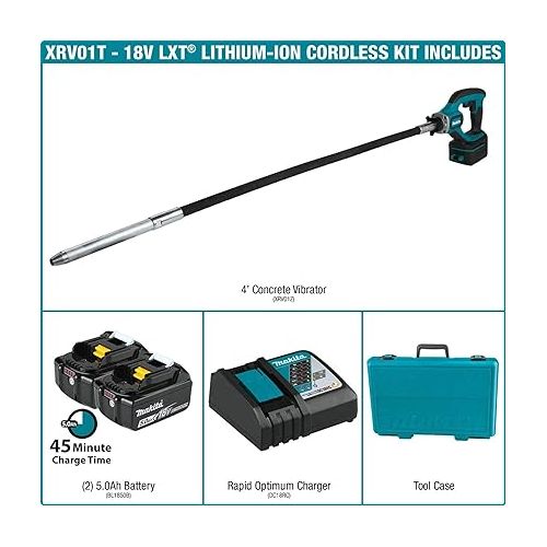  Makita XRV01T 18V LXT® Lithium-Ion Cordless 4' Concrete Vibrator Kit (5.0Ah)