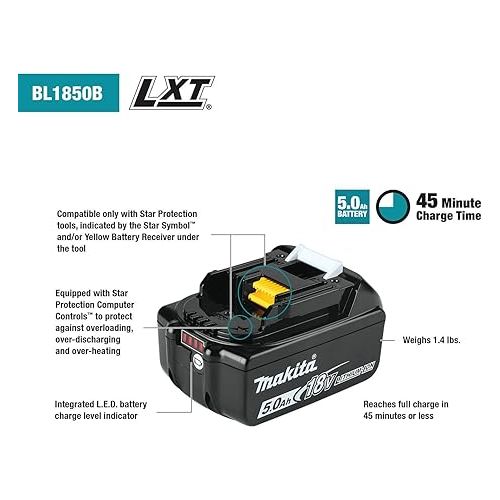  Makita BL1850BDC2 18V LXT Lithium-Ion Battery and Rapid Optimum Charger Starter Pack (5.0Ah) with XMT03Z 18V LXT Lithium-Ion Cordless Oscillating Multi-Tool