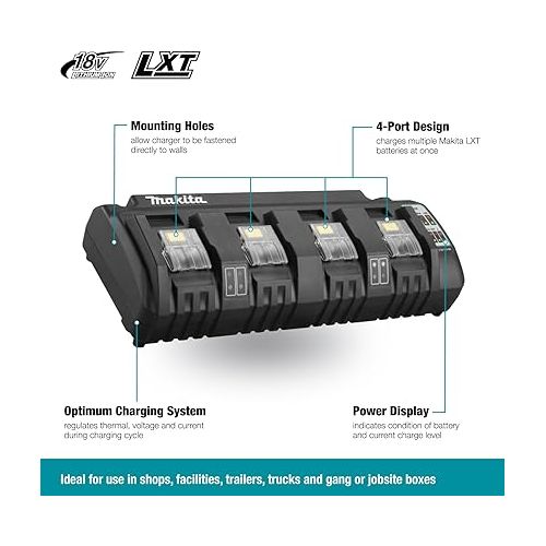  Makita DC18SF 18V Lithium-Ion Rapid Optimum 4-Port Charger, 1-Pack,Black