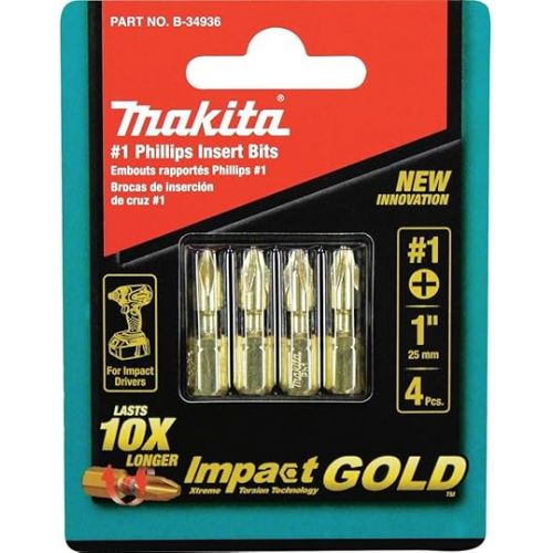  Makita B-34936 Impact GOLD® #1 Phillips Insert Bit, 4/pk