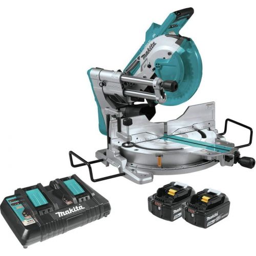  Makita XSL04PTU 18V x2 LXT Lithium-Ion (36V) Brushless Cordless 10 Dual-Bevel Sliding Compound Miter Saw Kit, Aws & Laser (5.0Ah)