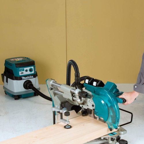  Makita XSL04PTU 18V x2 LXT Lithium-Ion (36V) Brushless Cordless 10 Dual-Bevel Sliding Compound Miter Saw Kit, Aws & Laser (5.0Ah)