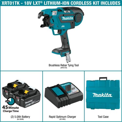  Makita XRT01TK 18V LXT Lithium-Ion Brushless Cordless Rebar Tying Tool Kit (5.0Ah)
