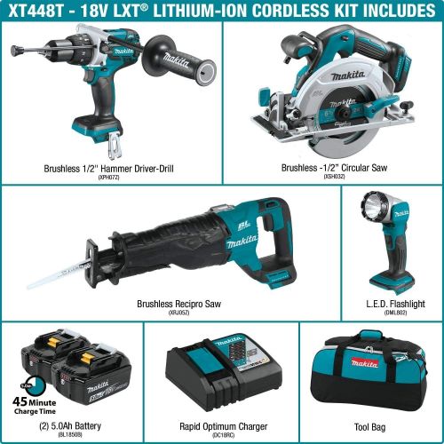  Makita XT448T 5.0 Ah 18V LXT Lithium-Ion Brushless Cordless Combo Kit (4 Piece)