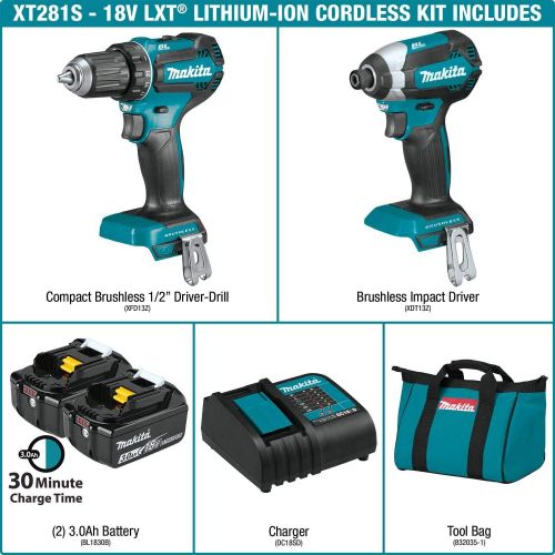  Makita XT281S 18V LXT 2-Pc. Combo Kit (3.0Ah)