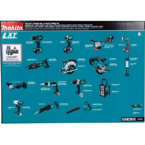  Makita XT1501 18V LXT Lithium-Ion Cordless 15-Pc. Combo Kit (3.0Ah)