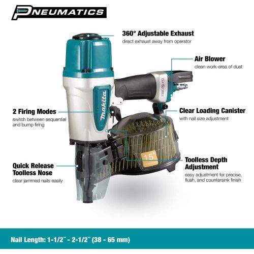  Makita AN613 Pneumatic 15° 2-1/2 Siding Coil Nailer