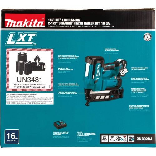  Makita XNB02RJ 18V LXT 2-1/2 Straight Finish Nailer Kit, 16 Ga