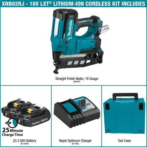  Makita XNB02RJ 18V LXT 2-1/2 Straight Finish Nailer Kit, 16 Ga