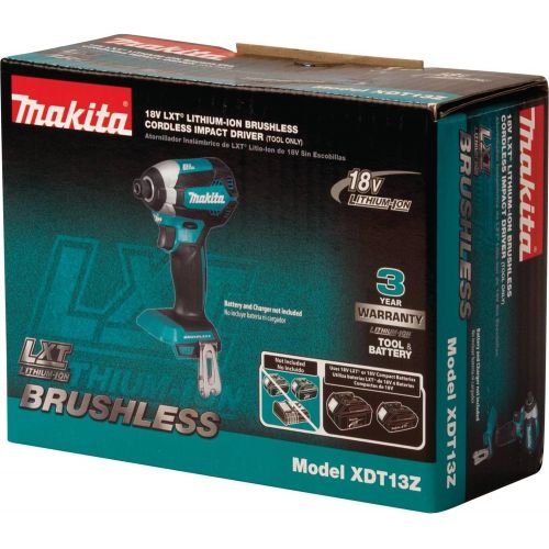  Makita XDT13Z 18V LXT Lithium-Ion Brushless Cordless Impact Driver, Tool Only,
