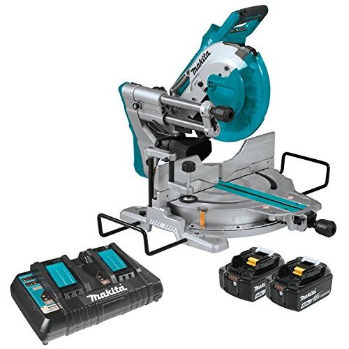  Makita XSL06PT 18V x2 LXT Lithium-Ion (36V) Brushless Cordless 10 Dual-Bevel Sliding Compound Miter Saw with Laser Kit (5.0Ah)