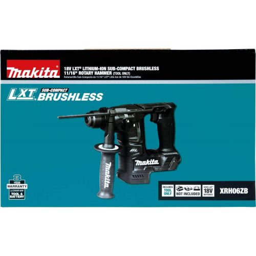  [아마존베스트]Makita XRH06ZB 18V LXT Lithium-Ion Sub-Compact Brushless Cordless 11/16 Rotary Hammer, Accepts Sds-Plus Bits, Tool Only