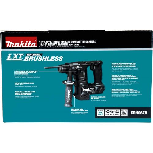  [아마존베스트]Makita XRH06ZB 18V LXT Lithium-Ion Sub-Compact Brushless Cordless 11/16 Rotary Hammer, Accepts Sds-Plus Bits, Tool Only