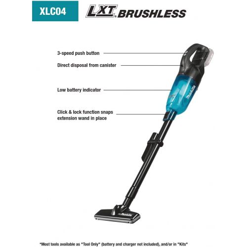  [아마존베스트]Makita XLC04R1BX4 18V LXT Lithium-Ion Compact Brushless Cordless 3-Speed Vacuum Kit, W/Push Button (2.0Ah)