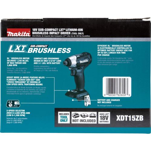  [아마존베스트]Makita XDT15ZB 18V LXT Lithium-Ion Sub-Compact Brushless Cordless Impact Driver