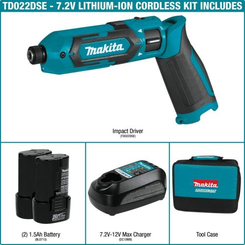  [아마존베스트]Makita TD022DSE 7.2V Lithium-Ion Cordless 1/4 Hex Impact Driver Kit