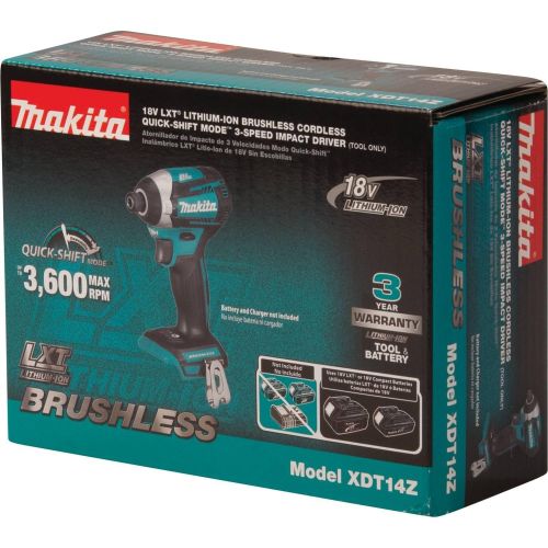  [아마존베스트]Makita XDT14Z 18V LXT Lithium-Ion Brushless Cordless Quick-Shift Mode 3-Speed Impact Driver, Tool Only,