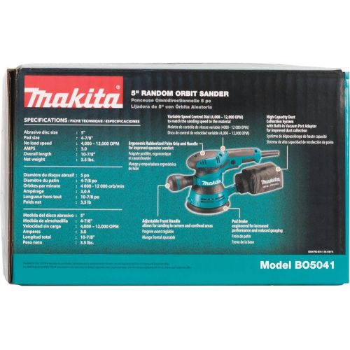  [아마존베스트]Makita BO5041 3-Amp 4000-12000 OPM D-Handle Random Orbit Sander, 5-Inch