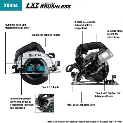  [아마존베스트]Makita XSH04ZB 18V LXT Lithium-Ion Sub-Compact Brushless Cordless 6-1/2” Circular Saw, Tool Only