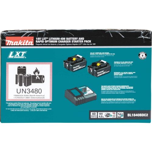  Makita BL1840BDC2 18V LXT Lithium-Ion Battery and Rapid Optimum Charger Starter Pack (4.0Ah)