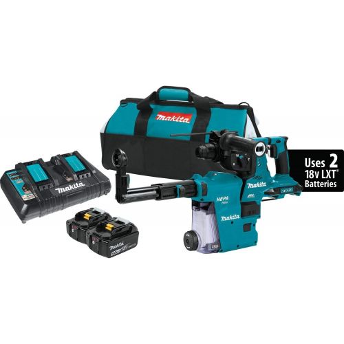  Makita XRH10PTW 36V (18V X2) LXT Brushless 1-1/8 Rotary Hammer Kit, AVT, AFT, AWS (5.0Ah) with XPH14Z 18V LXT Lithium-Ion BL Cordless 1/2 Hammer Driver-Drill & XDT13Z 18V LXT Li-Io