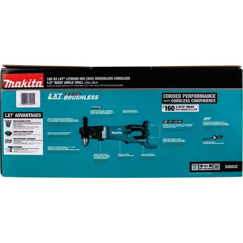  Makita XAD03Z 18V X2 LXT Lithium-Ion (36V) Brushless Cordless 1/2 Right Angle Drill, Tool Only