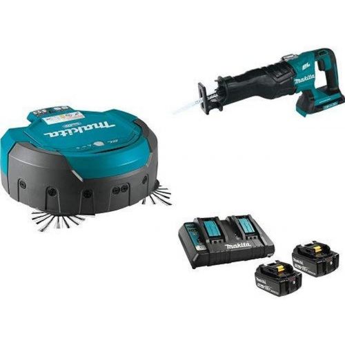  Makita 18V X2 LXT (36V) Brushless Robotic Vacuum, XRJ06Z 18V X2 LXT (36V) Brushless Recipro Saw, & BL1850B2DC2 18V LXT Battery & Charger Starter Pack (5.0Ah)