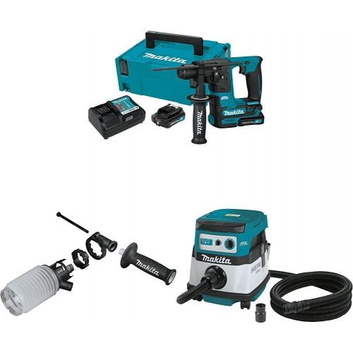  Makita RH01R1 12V max CXT Brushless 58-Inch Rotary Hammer Kit, 199245-6 Dust Extraction Cup Set, & XCV07ZX 18V X2 LXT (36V) Brushless 2.1 Gallon HEPA Filter Dry Dust Extractor