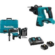 Makita 18V X2 (36V) Brushless 1-916” Advanced AVT Rotary Hammer, AWS, XRH05Z 18V X2 LXT 1 Rotary Hammer, & 18V LXT Battery & Dual Port Charger Starter Pack (5.0Ah)