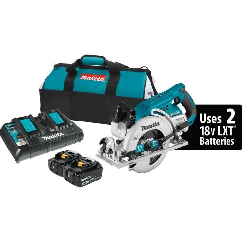  Makita XSR01PT 18V X2 LXT Lithium-Ion (36V) Brushless Cordless Rear Handle 7-14 Circular Saw Kit (5.0Ah) and Two Extra BL1850B 18V Batteries