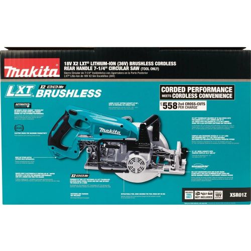  Makita XSR01PT 18V X2 LXT Lithium-Ion (36V) Brushless Cordless Rear Handle 7-14 Circular Saw Kit (5.0Ah) and Two Extra BL1850B 18V Batteries