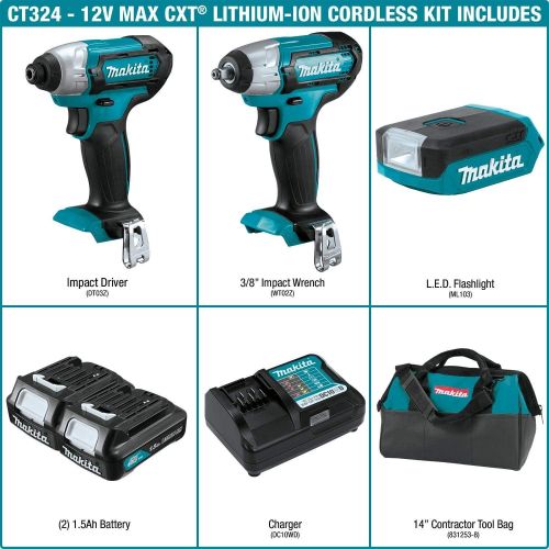  Makita CT324 12V Max CXT 3 Piece Drill Combo Kit