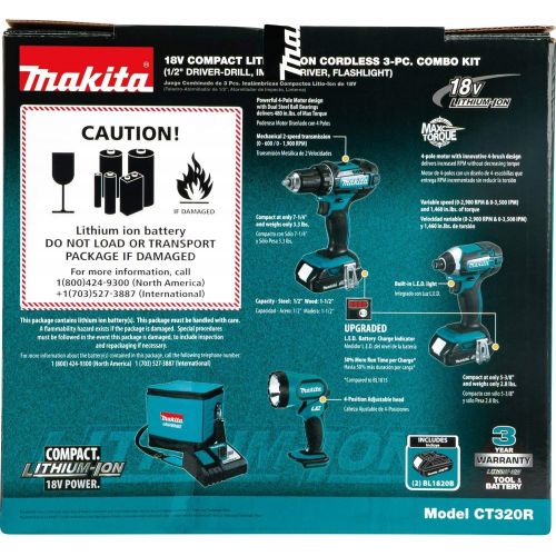  Makita CT320R 18V COMPACT Lithium-Ion Cordless 3-Pc. Combo Kit (2.0Ah)