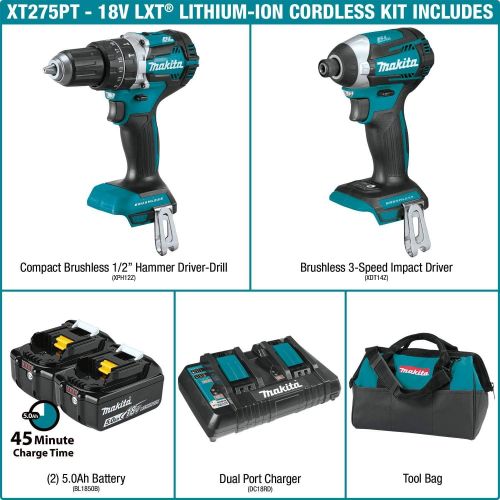  Makita XT275PT 18V LXT Lithium-Ion Brushless Cordless 2-Pc. Combo Kit (5.0Ah)