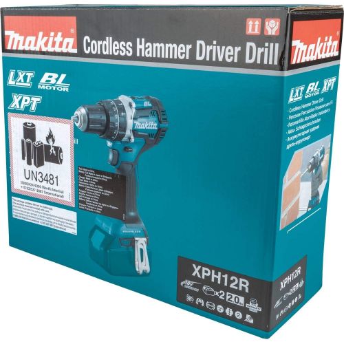  Makita XPH12R 18V LXT Lithium-Ion Compact Brushless Cordless 12 Hammer Driver-Drill Kit (2.0Ah),