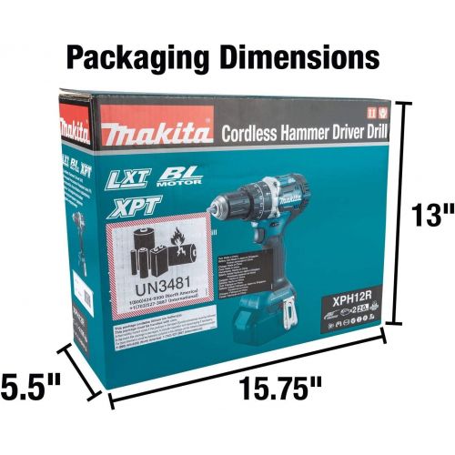  Makita XPH12R 18V LXT Lithium-Ion Compact Brushless Cordless 12 Hammer Driver-Drill Kit (2.0Ah),