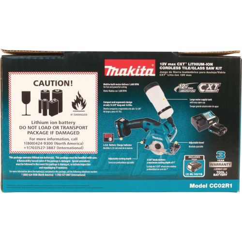  Makita CC02R1 12V MAX CXT Lithium-Ion Cordless TileGlass Saw Kit, 3-38